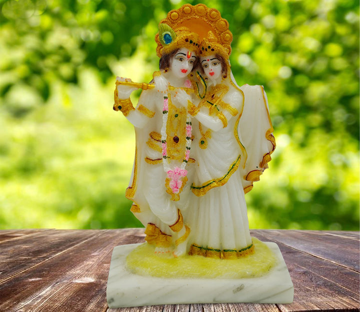Ornate Hand-Painted Marble Statue Depicting a Couple