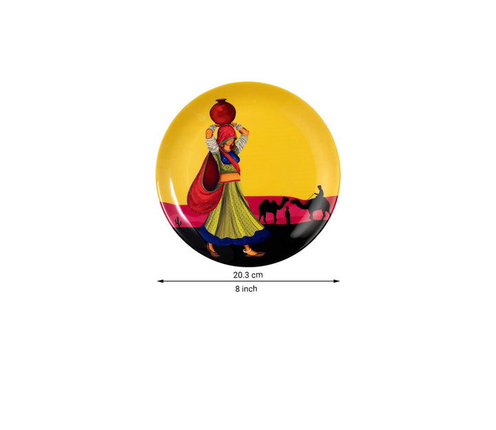 Yellow Rajasthani Nomad Girl Inspired Decorative Wall Plate
