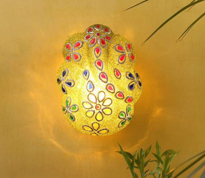 Multicolor Glass Ganesh Ji Wall Lamp (Green)