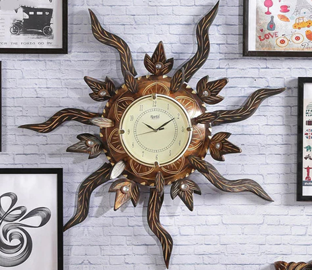 Large Brown Wooden Wall Clock