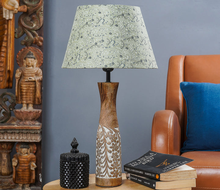 Green Floral Vintage Handcrafted Table Lamp with Shade & LED Bulb (Large)