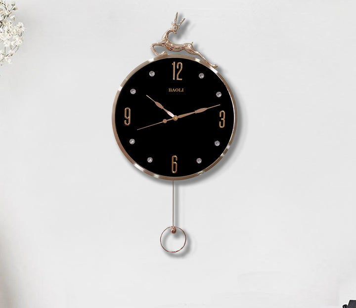 Rose Gold and Black Reindeer Pendulum Wall Clock