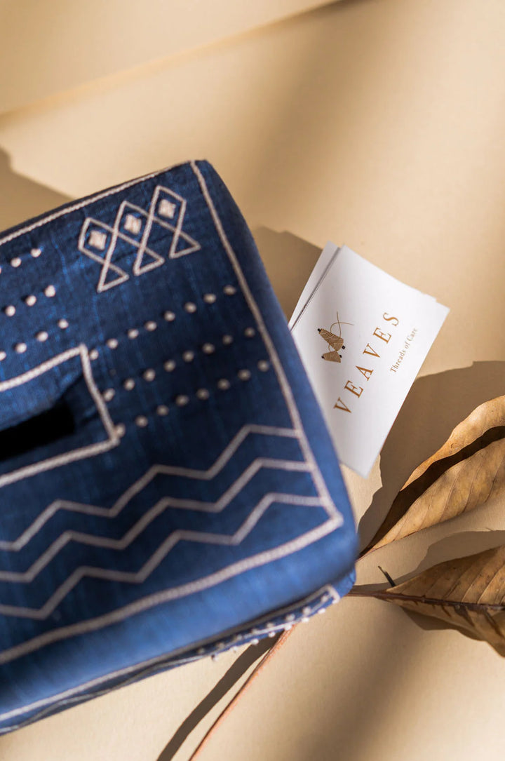 Blue Khadi Cotton Tissue Box | Yon Tissue Box - Blue