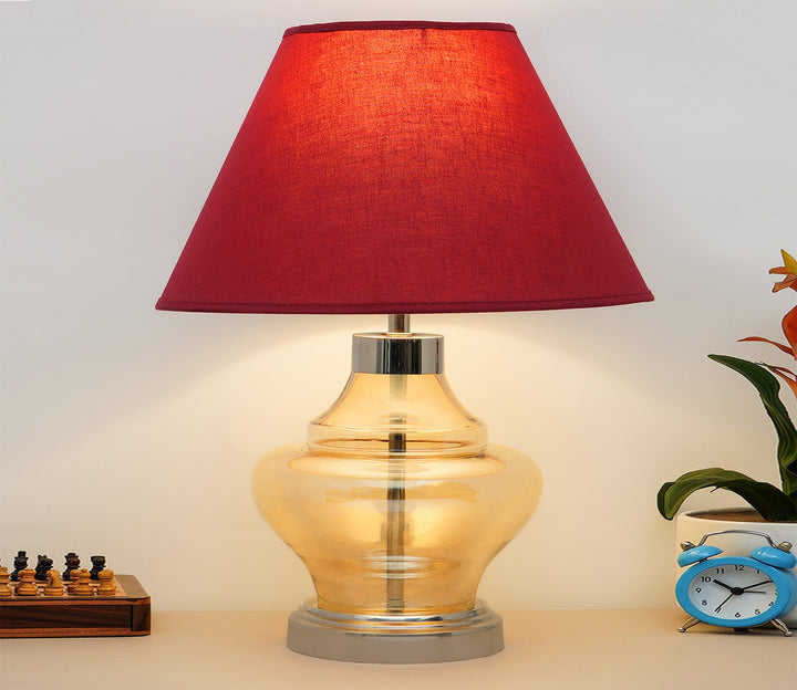 Maroon Shade Table Lamp with Amber Glass