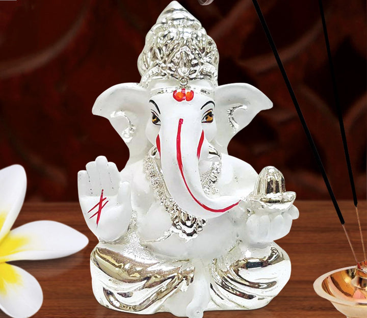 Captivating Silver-Plated Ganesha Idol with Mukut