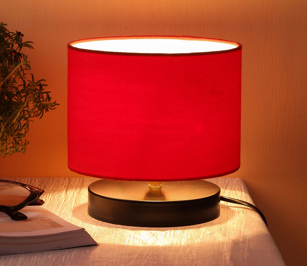 Mini Table Lamp with Red Cotton Shade