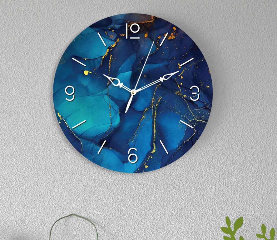 Striking Dark Blue with Yellow Splash Printed Acrylic Clock