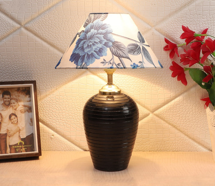 Blue & White Fabric & Terracotta Table Lamp