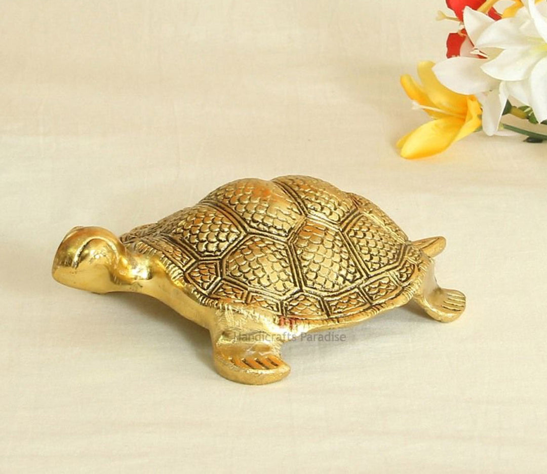 Antique Gold Plated Tortoise Figurine | Tortoise Big Antique Gold Plated in Metal