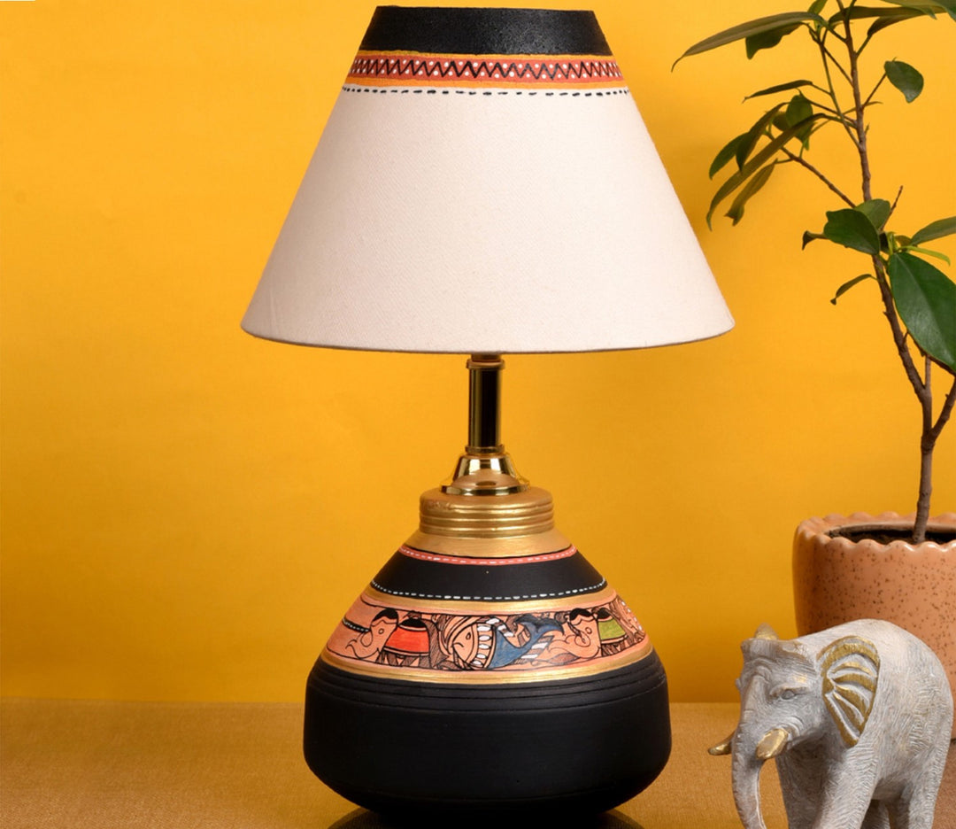 Black and White Earthenware Table Lamp (Handcrafted)