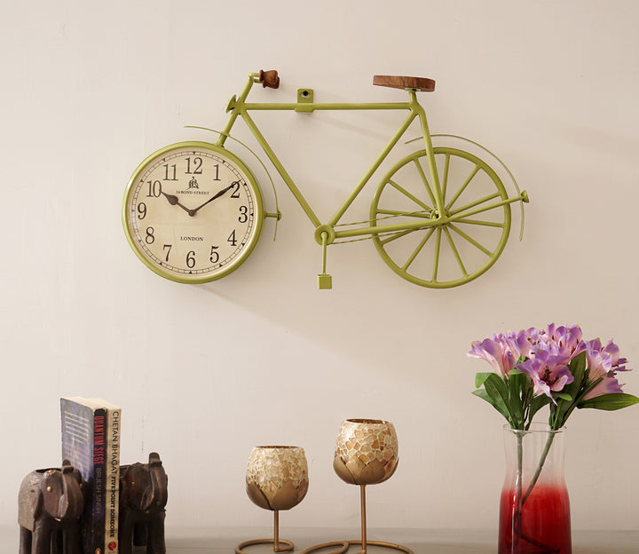 Whimsical Bicycle Wall Clock with Wooden Seat and Handle