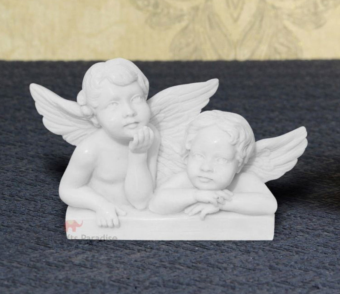 White Angel Double Children Resin | White Angel Double Children in Resin Showpiece