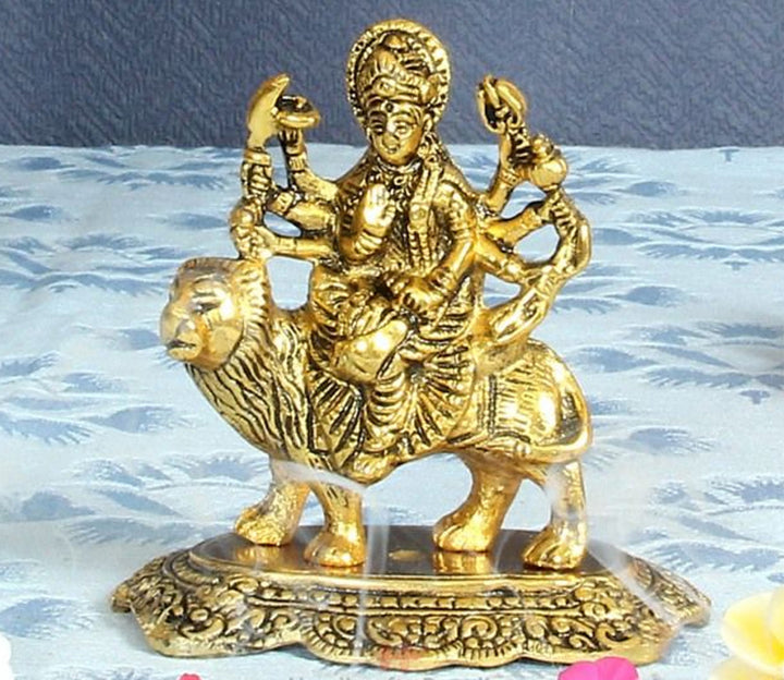 Durga Ma Metal Figurine | Durga Ma Metal in Antique Golden Finish