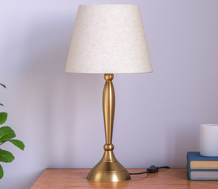 Brass Antique Table Lamp with Off-White Shade