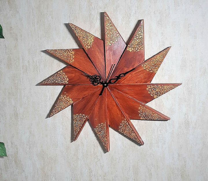 Unique Textured Wood Wall Clock with Handcrafted 3D Design