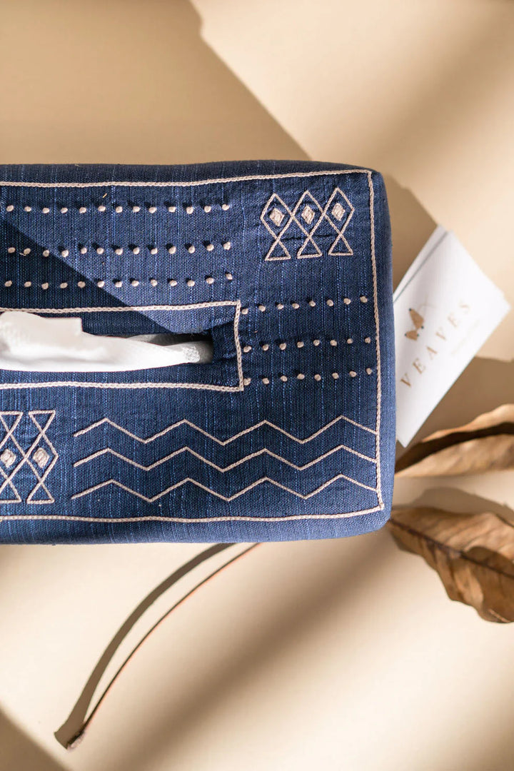 Blue Khadi Cotton Tissue Box | Yon Tissue Box - Blue