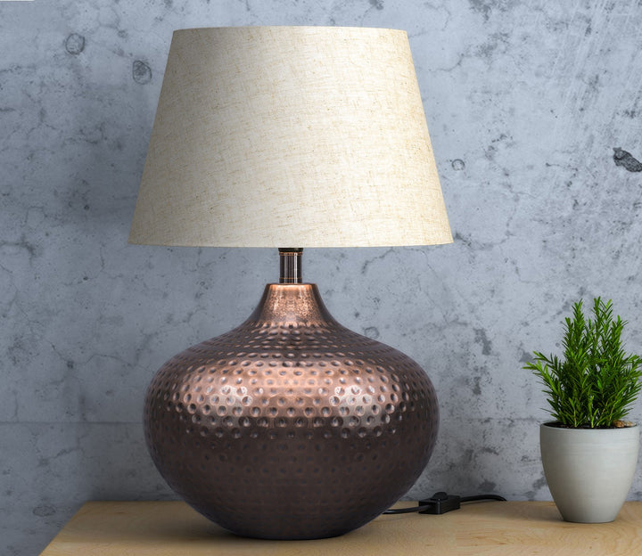 Hammered Antique Table Lamp with Off-White Shade