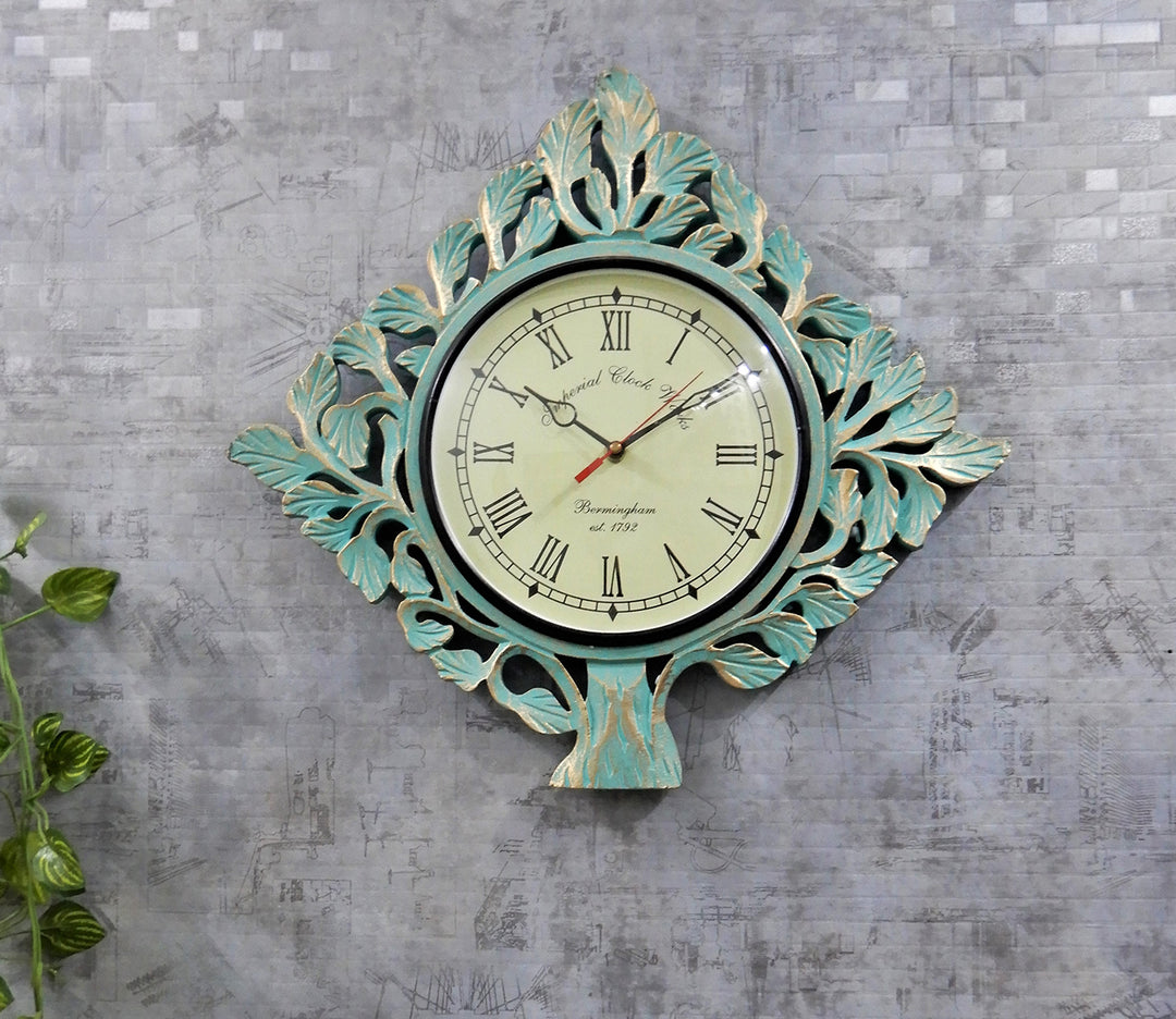 Elegant Mint Green Tree Silhouette Wall Clock