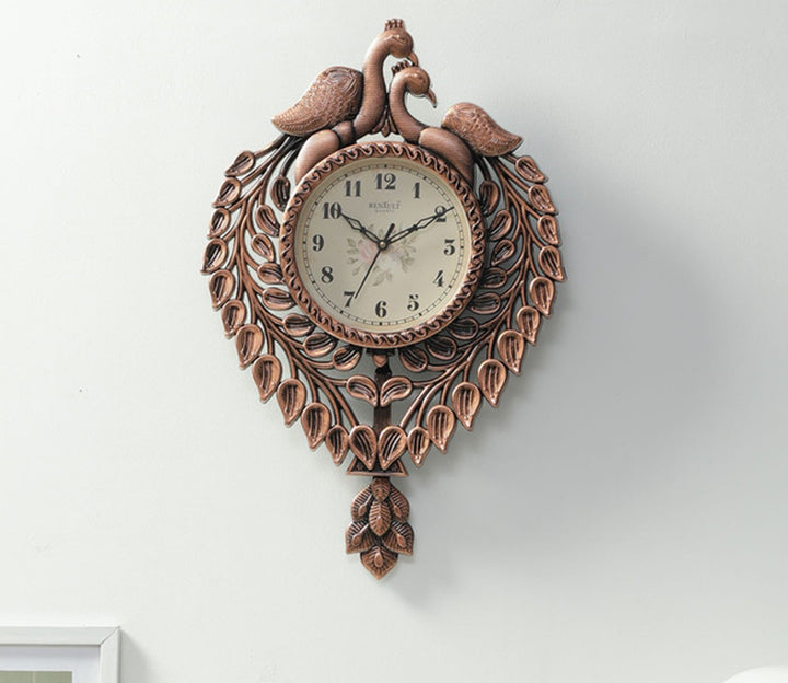 Royal Brown Peacock Pendulum Wall Clock