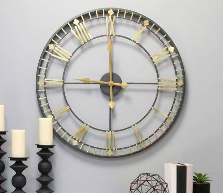 Vintage Metal Wall Clock with Golden Numerals