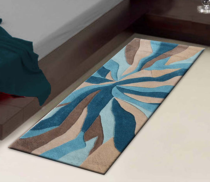 Blue Abstract Hand Tufted Wool Runner