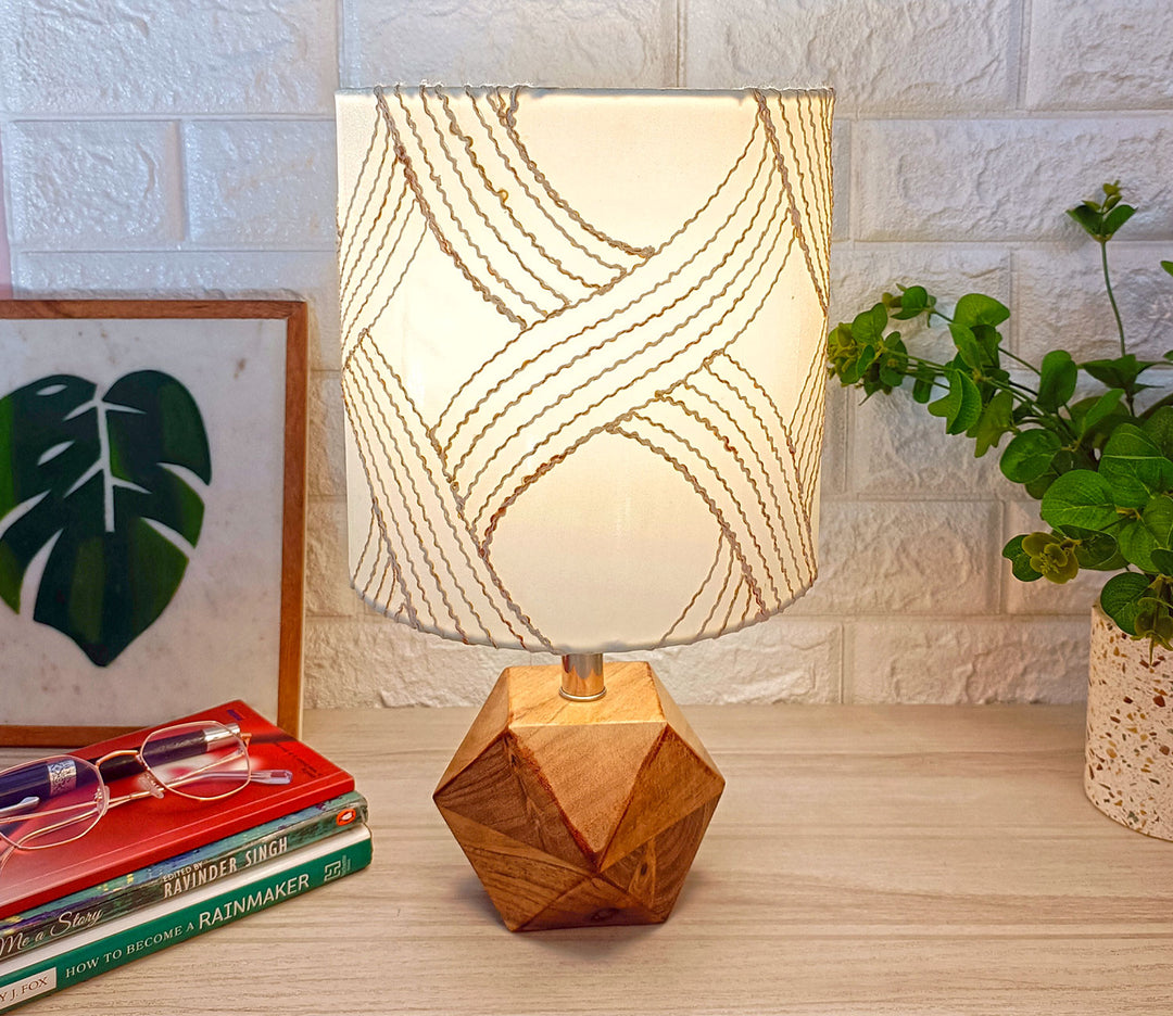 White Shade Wooden Table Lamp