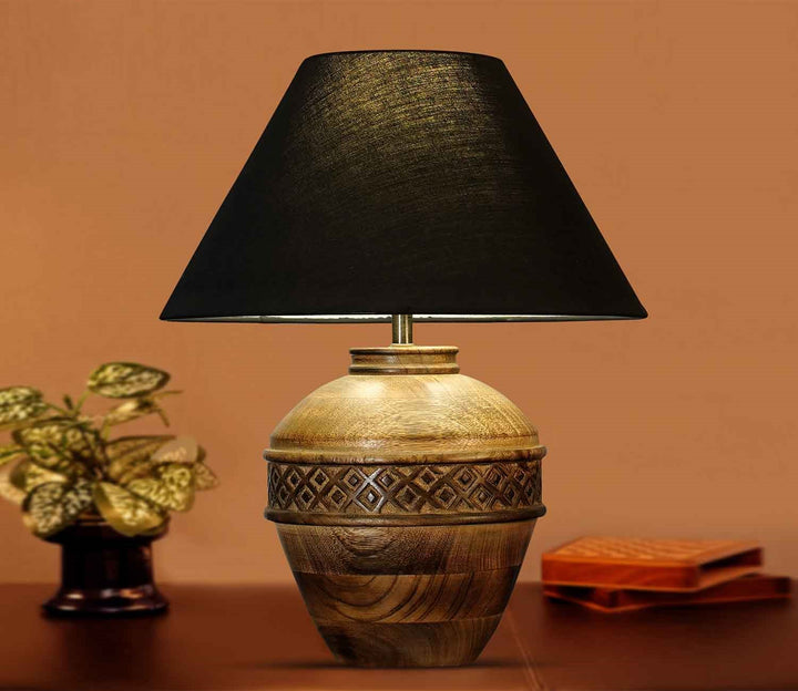 Wood Table Lamp with Black Cotton Shade