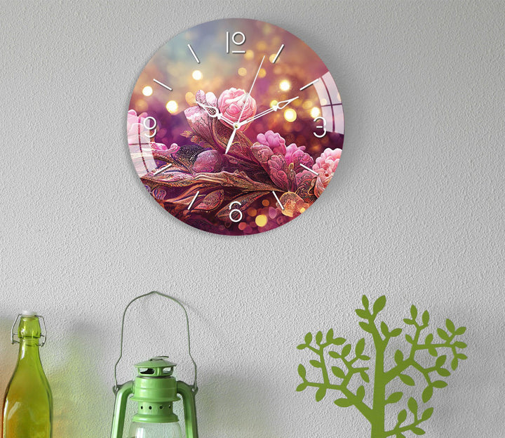Enchanting Pink Lilies Printed Acrylic Wall Clock