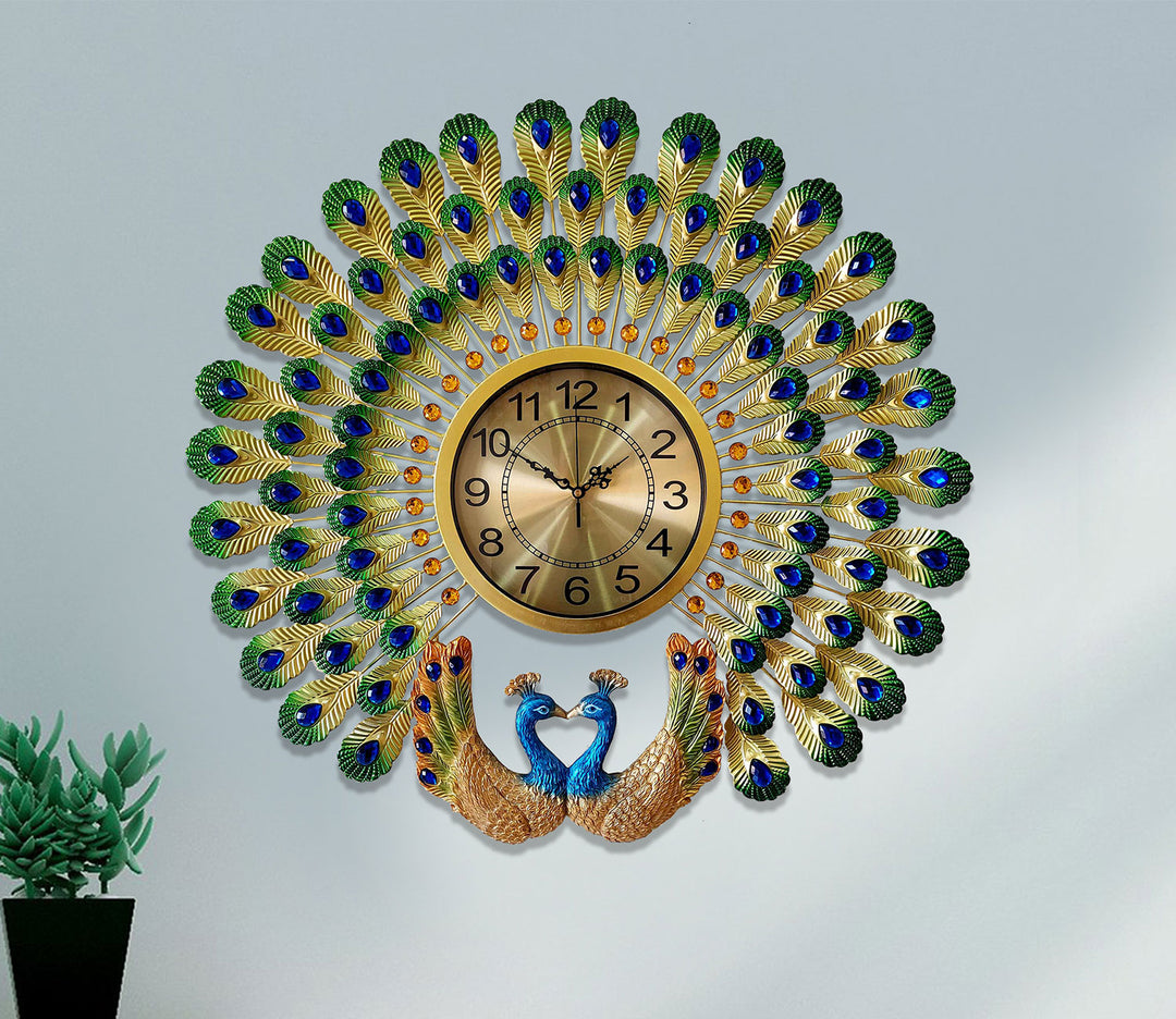 Dual Peacock Metal 3D Wall Clock