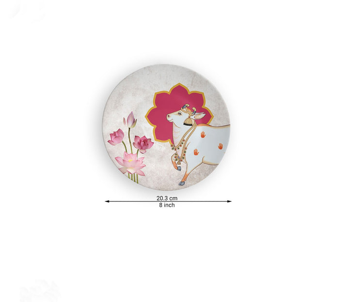 Cream Pichwai Cow  Decorative Wall Plate