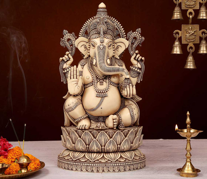 Premium White Stone Ganesha Idol | White Stone Premium Ganesha Religious Idol
