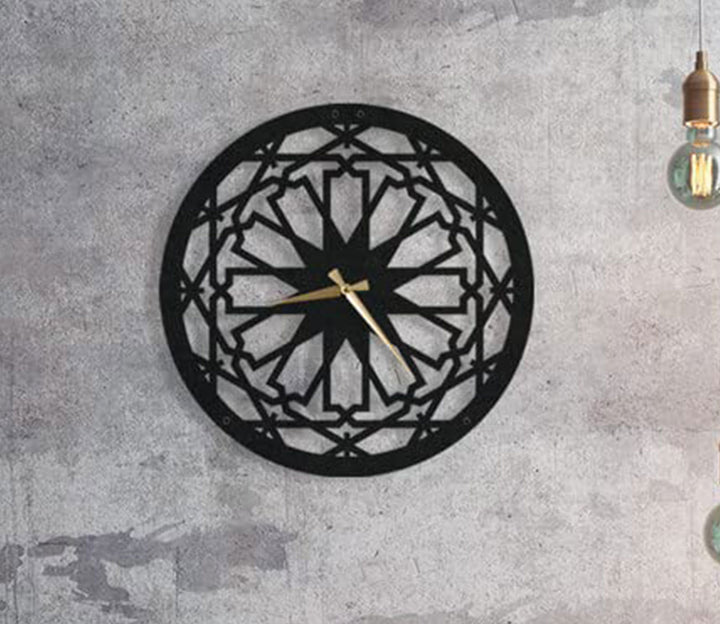 Round Textured Metal Wall Clock with Golden Dials