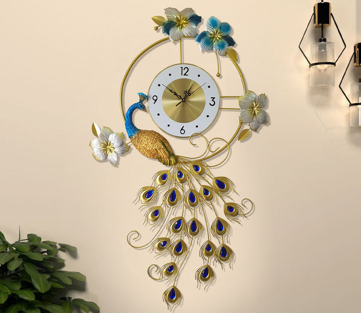 Large Peacock Metal Wall Clock