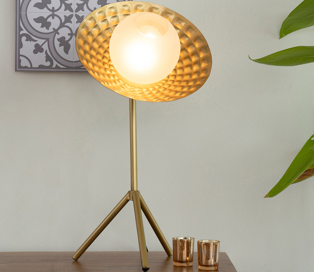 Modern Frosted Glass Table Lamp with Gold Accents