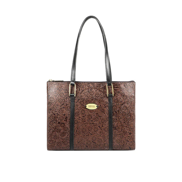 Brown Leather Tote Bag | Versatile Brown Flower Embossed Tote Bag