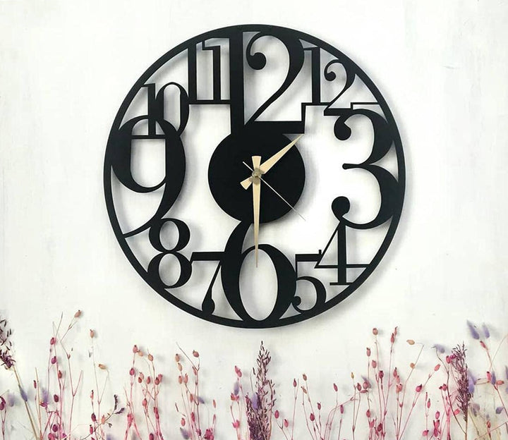 Large Black Metal Wall Clock with Easy-to-Read Numbers