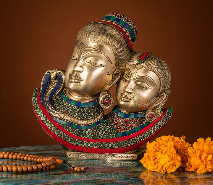 Brass Stonework Shiv Parvati Bust | Brass Stonework Shiv Parvati Bust