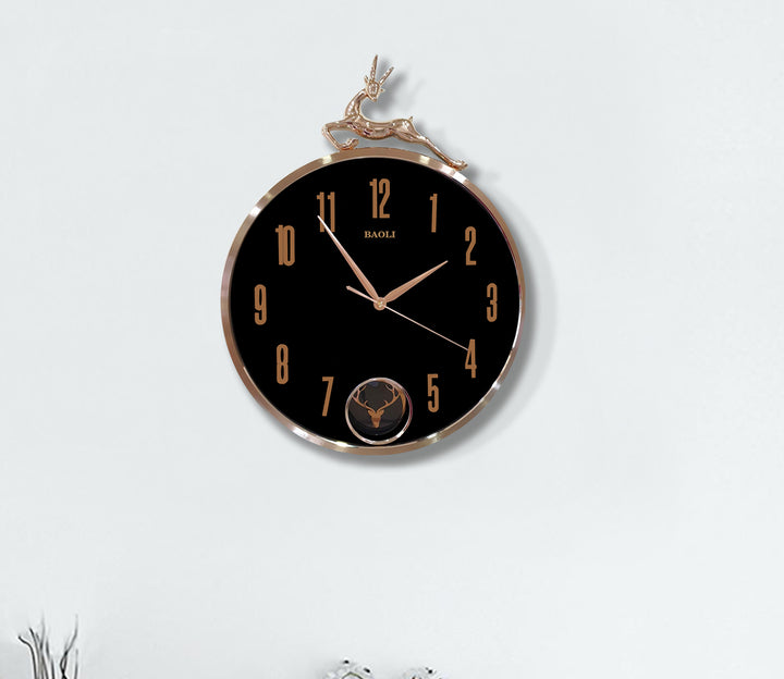 Modern Reindeer Pendulum Wall Clock - Black