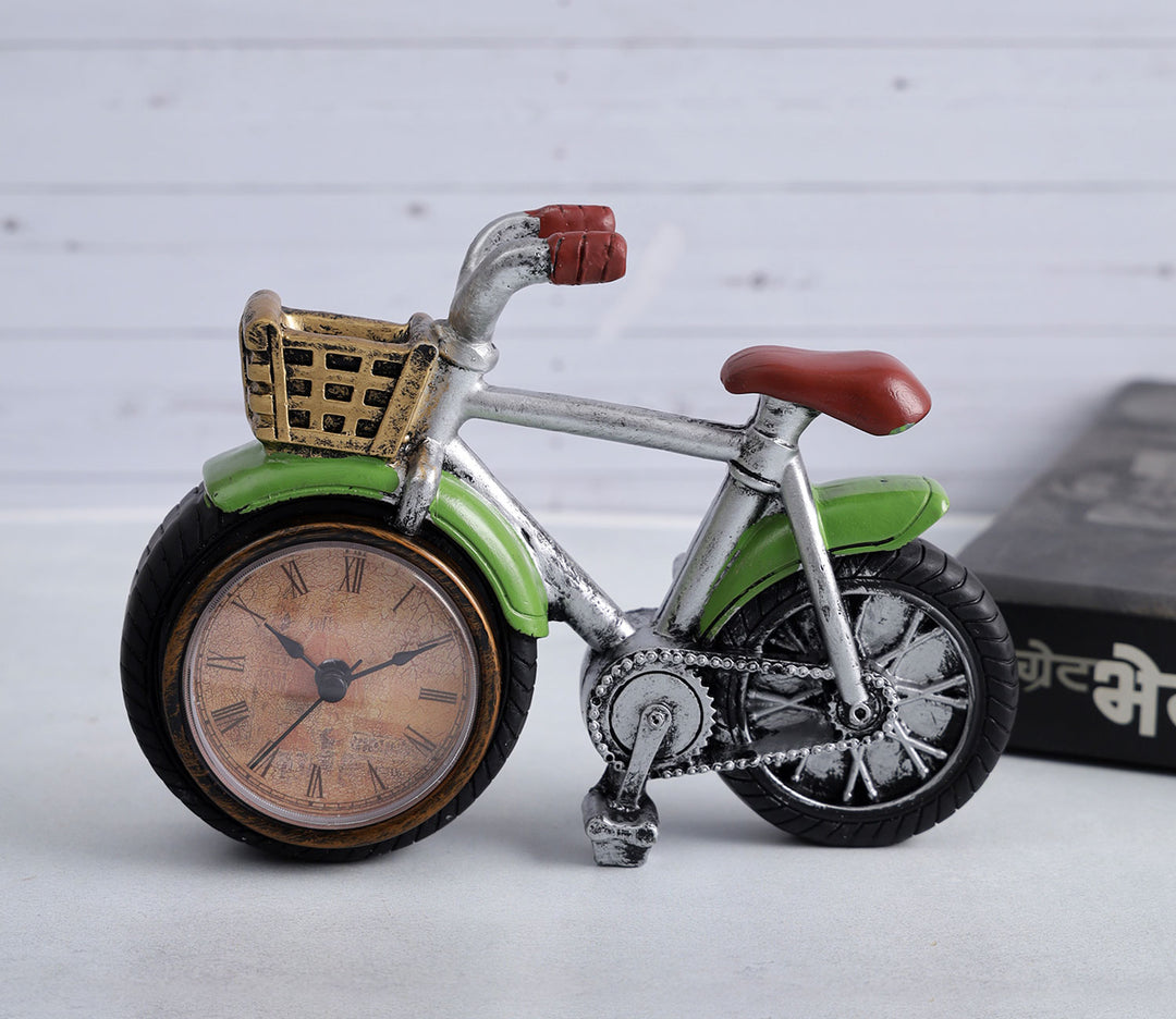 Enchanting Silver and Green Resin Bicycle Table Clock