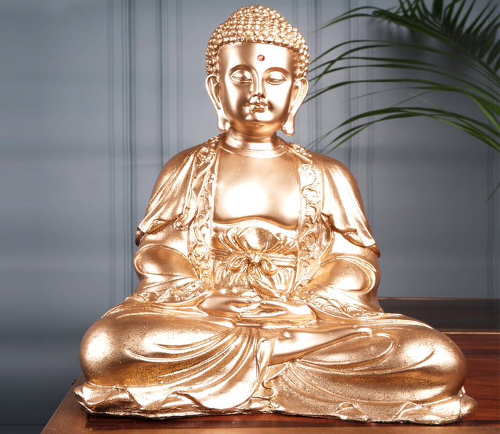 Golden Meditating Buddha Figurine | Golden Polyresin Deep Meditating Buddha Figurine