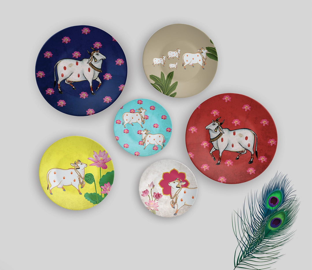 Vibrant Pichwai Cow Decorative Wall Plates