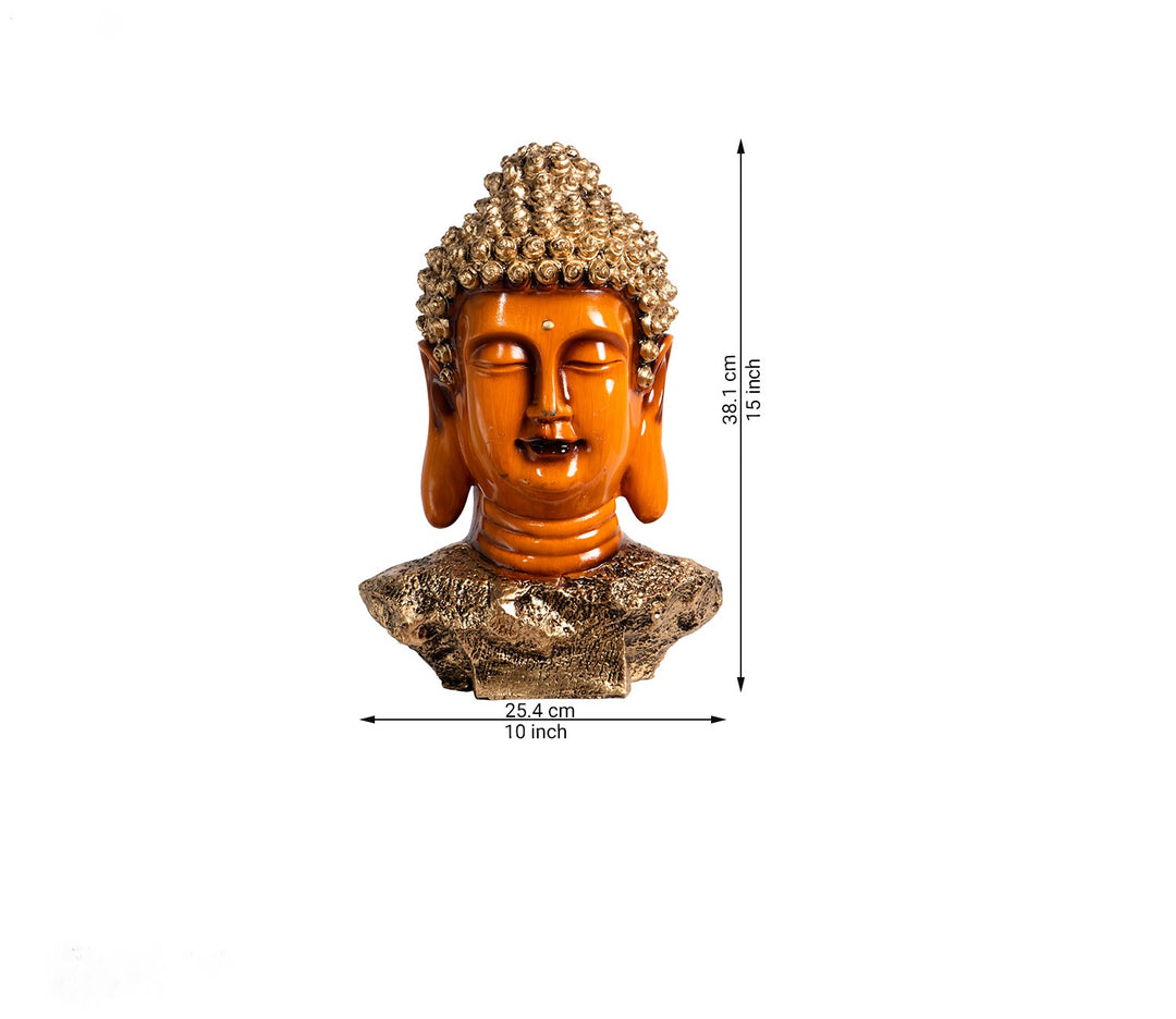 Serene Meditating Buddha Head in Gold and Brown