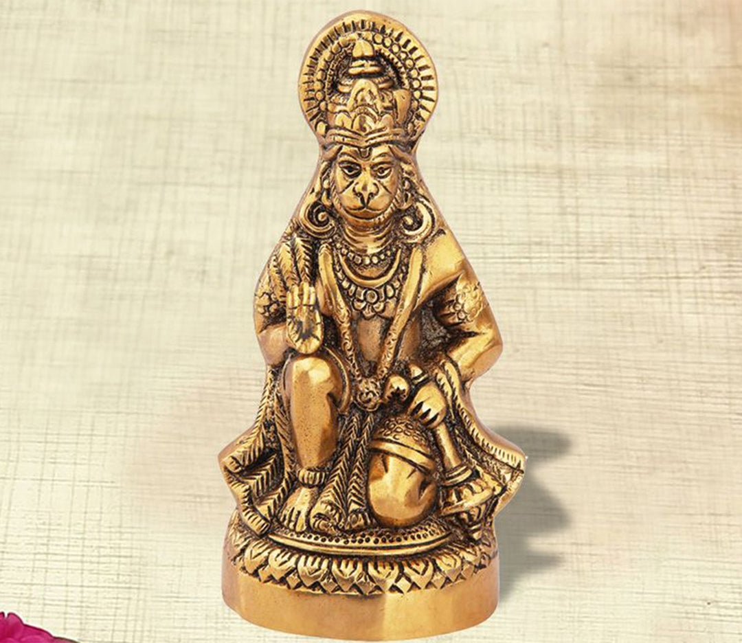 Captivating Antique Gold Plated Sitting Hanumanji