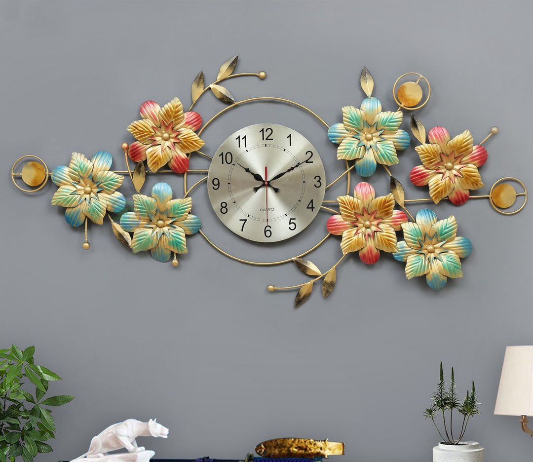 Large Metal Flower Wall Hanging Clock