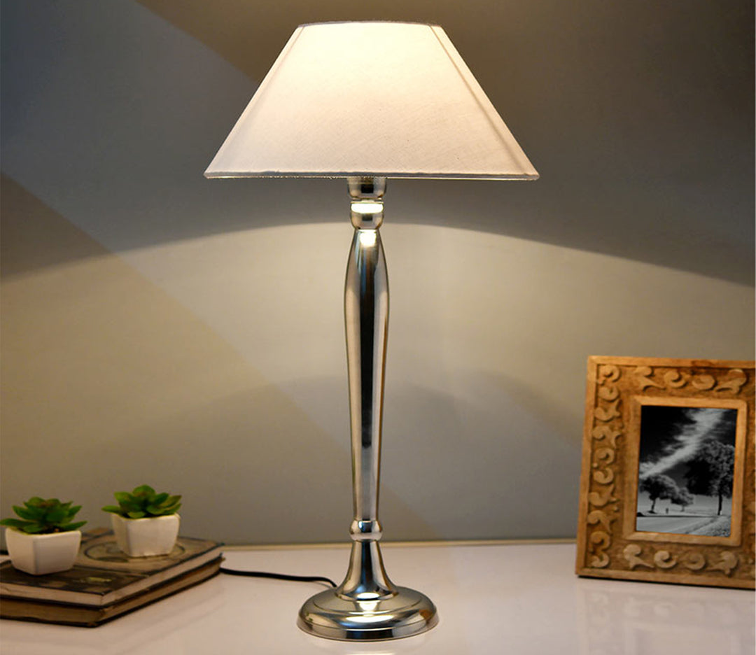 Royal Ovoid Chrome Table Lamp with White Cone Shade