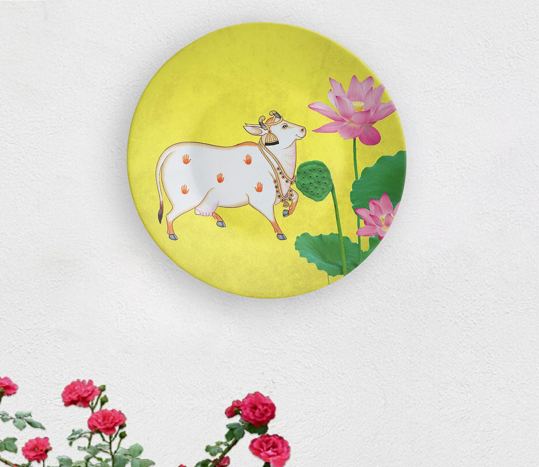 Yellow Pichwai Cow Decorative Wall Plate