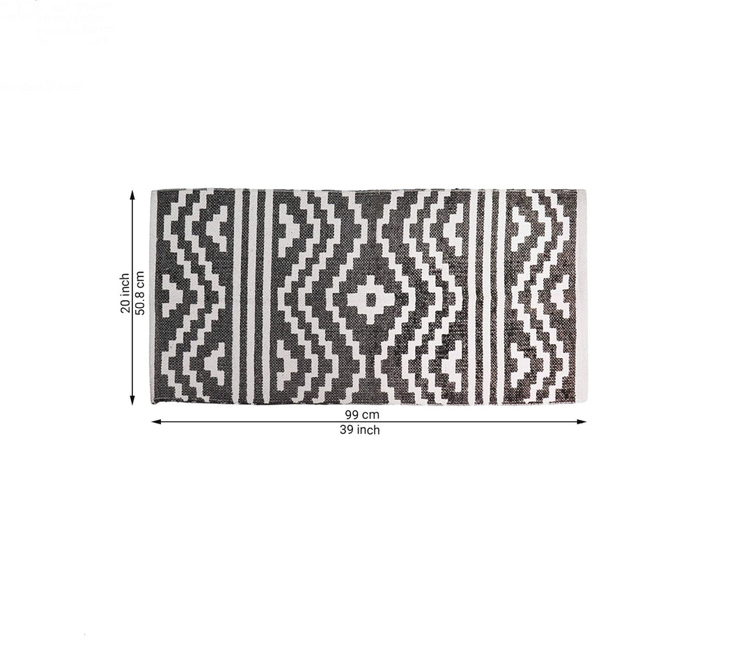 Black and Gray Printed Cotton Floor Runner