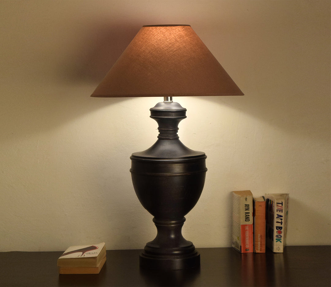 Gustav Black Table Lamp with Beige Cotton Shade (Small)
