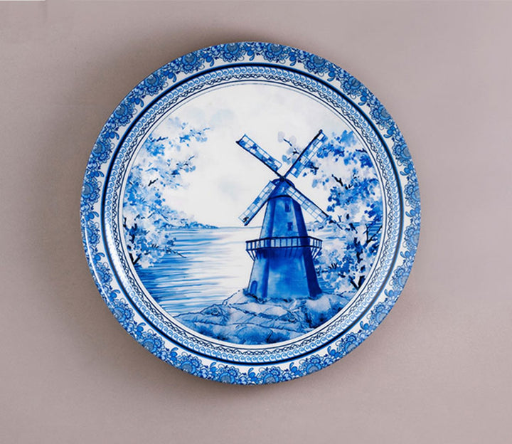Ceramic Decorative Wall Plate Inspired by Blue Pottery