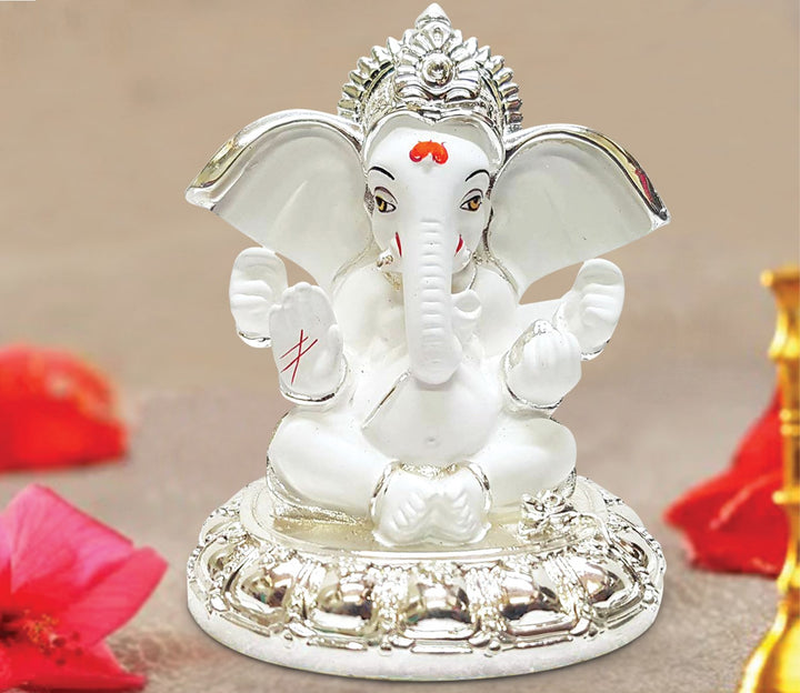 Captivating Silver-Plated White Ganesha Idol
